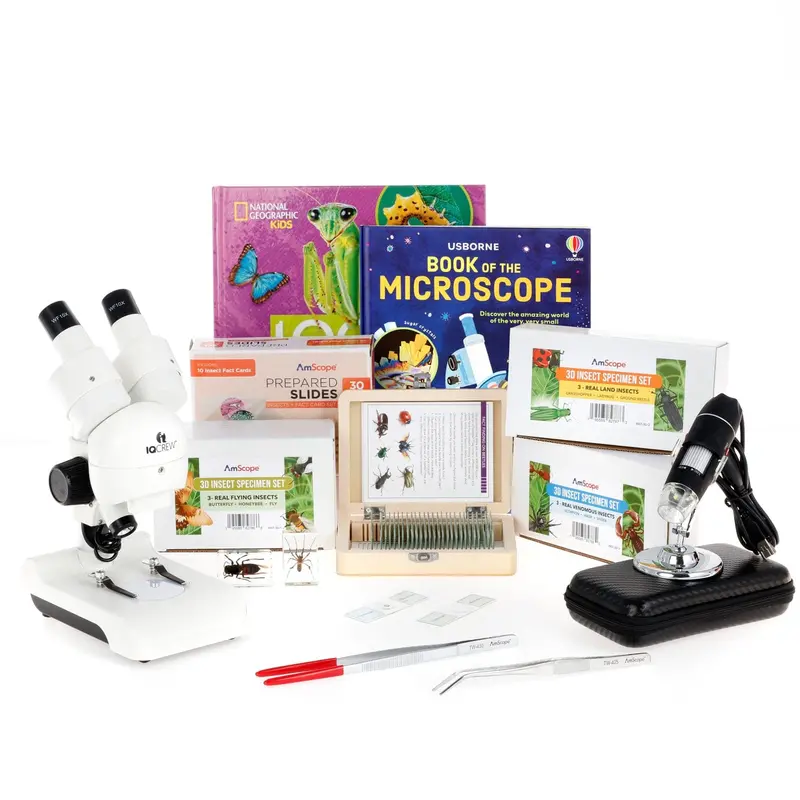 Amscope Kid's Genuine Insect Explorer Series Set Featuring Deluxe All-In-One Stereo Microscope, Ultimate Insect Exploration Set And More 1