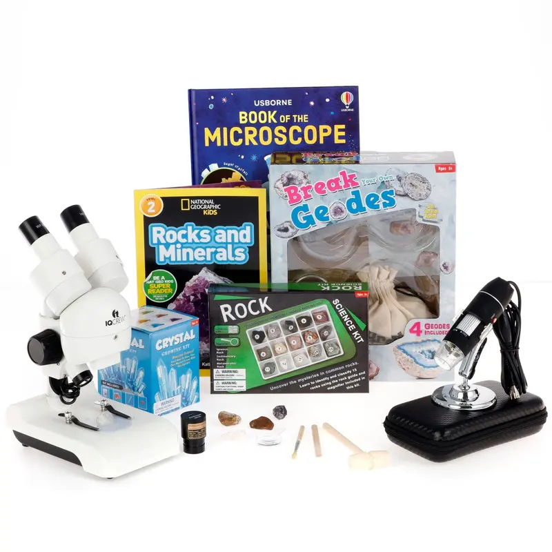 Amscope Kid's Natural Geode Explorer Series Set Featuring Deluxe All-In-One Stereo Microscope, Ultimate Natural Geode Exploration Set And More 1