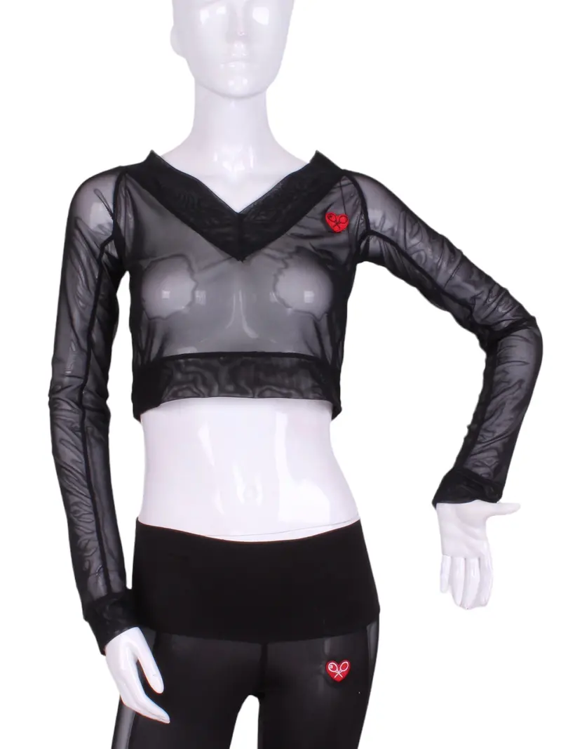 Black Mesh Vee Crop Top 1