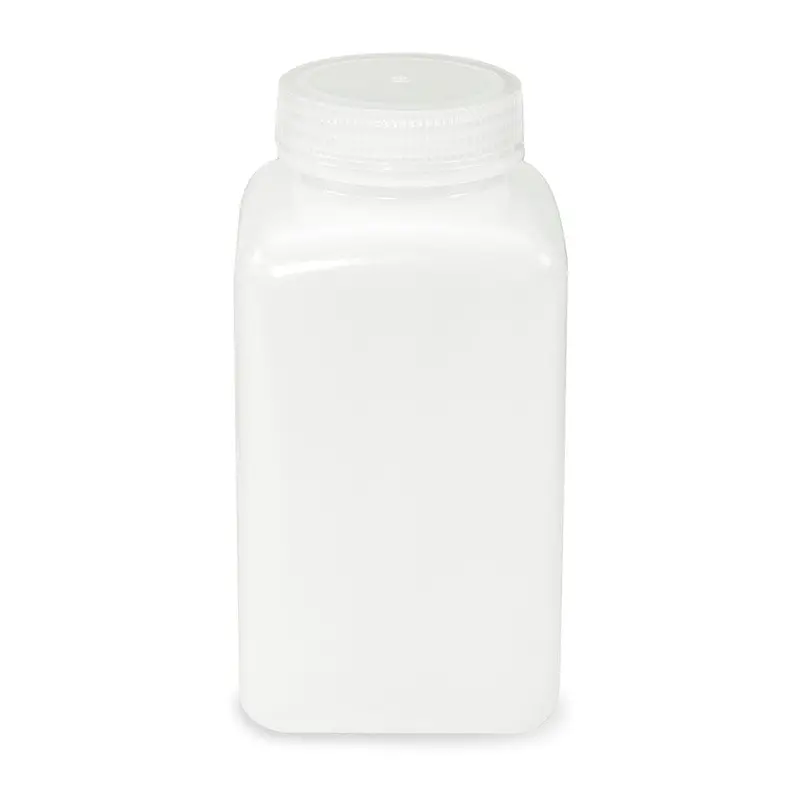 Bottle, Wide Mouth, Square, Hdpe, Attached Pp Screw Cap, 1000Ml, 6/Pack 1
