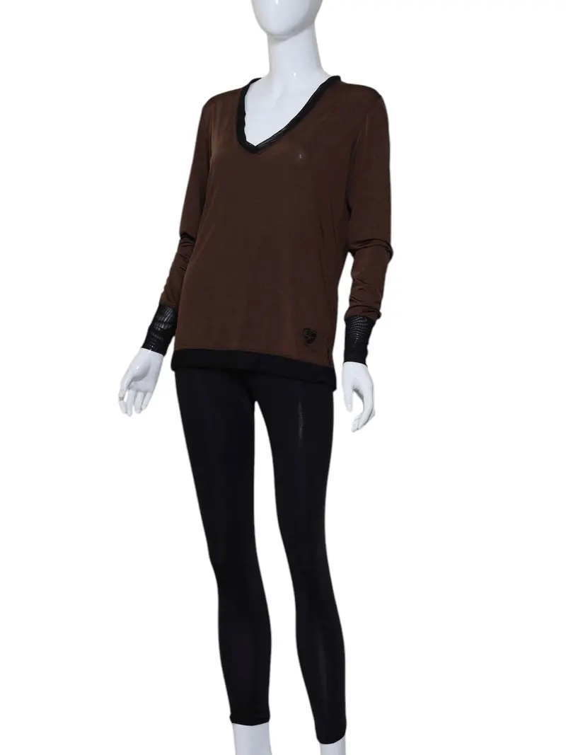 Brown Long Sleeve Very Vee Tee 1