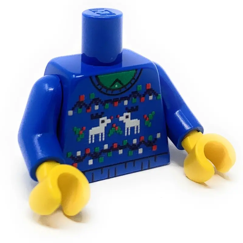 Custom Ugly Blue Christmas Reindeer Sweater Printed Torso Made Using Lego Parts 1