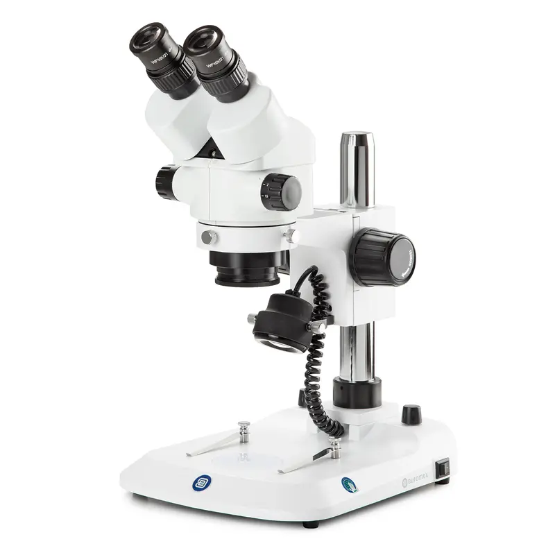 Euromex Stereoblue Series Zoom Trinocular Stereo Microscope 7X-45X Magnification On Pillar Stand With Incident Light And Transmitted Led Illumination 1