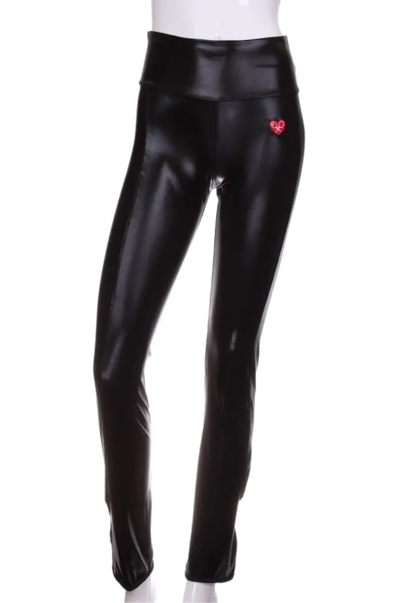 Pleather Black Leg Lengthening Warm Up Pants 1