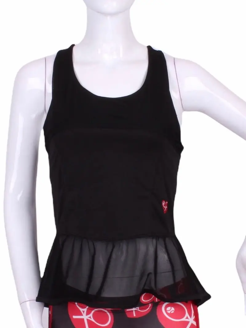 Ruffle Tank Tennis Top Black & Mesh 1