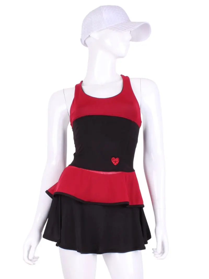 Ruffle Tank Tennis Top Black & Red Mesh 1