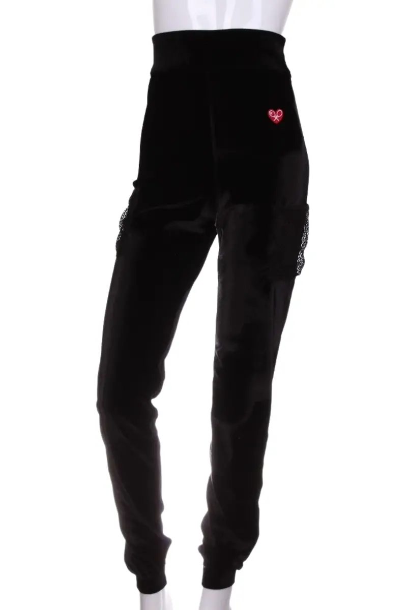 Solid Black Velvet High + Long Warm Up Pants 1