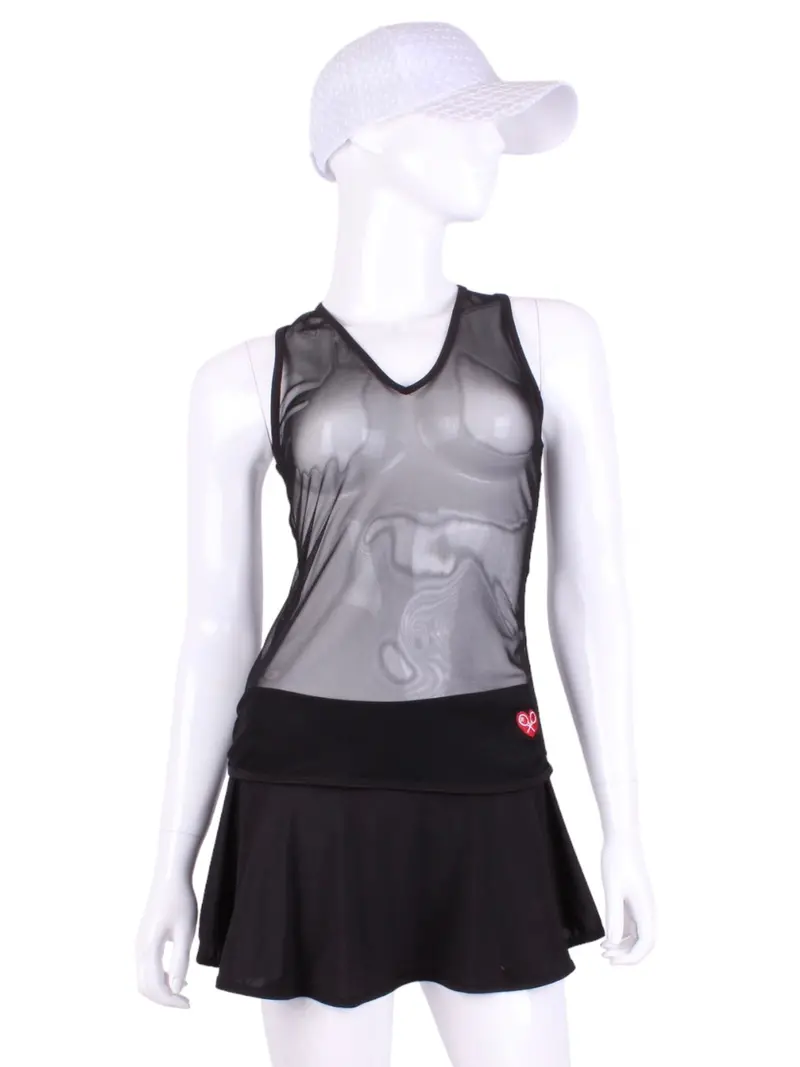 Straight Back Vee Tank Black All Mesh 1