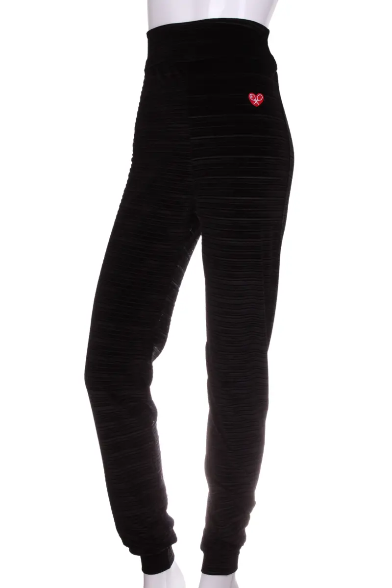 Striped Black Velvet High + Long Warm Up Pants 1