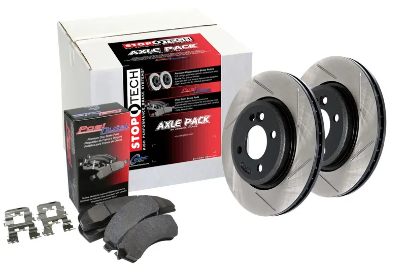 Stoptech Street Axle Brake Kit – Slotted Rotors, Front Installation (Model 937.46038) 1